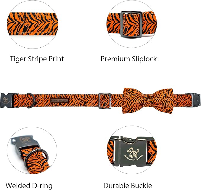 Elegant little tail Dog Collar, Tiger Print Pet Collar Fashion Boy Dog Collars Durable Metal Buckle Dog Collars Cotton Pet Adjustable Dog Collars for X-Large Dogs