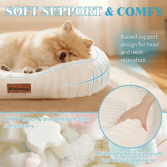 Washable Dog Bed for Medium Dogs – Soft Plush Calming Puppy Bed with Anti-Slip Bottom & Portable Handle, Orthopedic Rectangle Anti-Anxiety Pet Bed for Kennel/Crate, 30"x24"x5", Cream