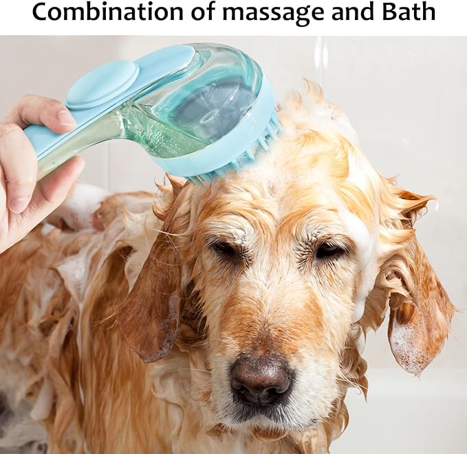 (6 Pcs) ELEGX Pet Grooming Bath Massage Brush with Soap and Shampoo Dispenser Soft Silicone Bristle for Long Short Haired Dogs Cats Shower