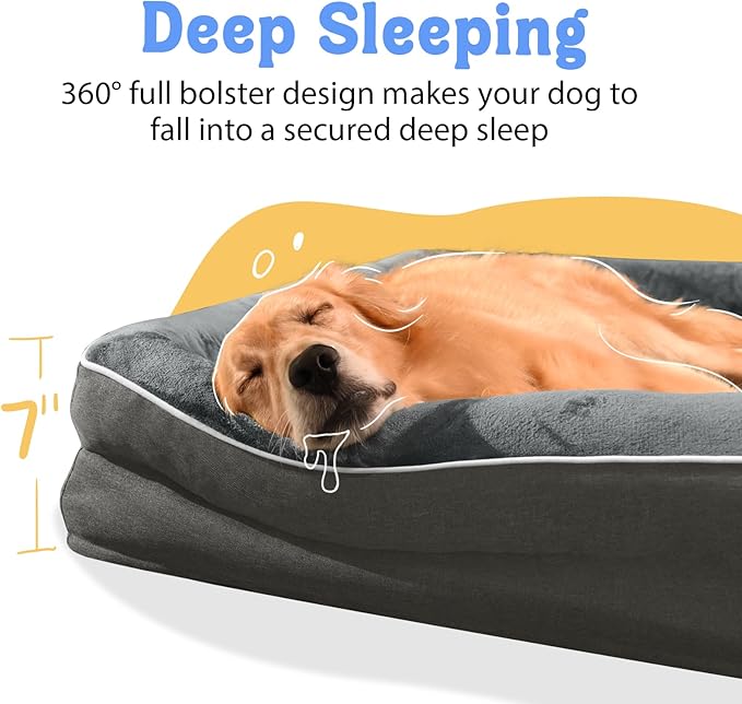 Large Orthopedic Dog Bed Washable - XL Dog Couch Sofa - Four Sides Dogs Beds Waterproof Non-Slip for Large Sized Dogs