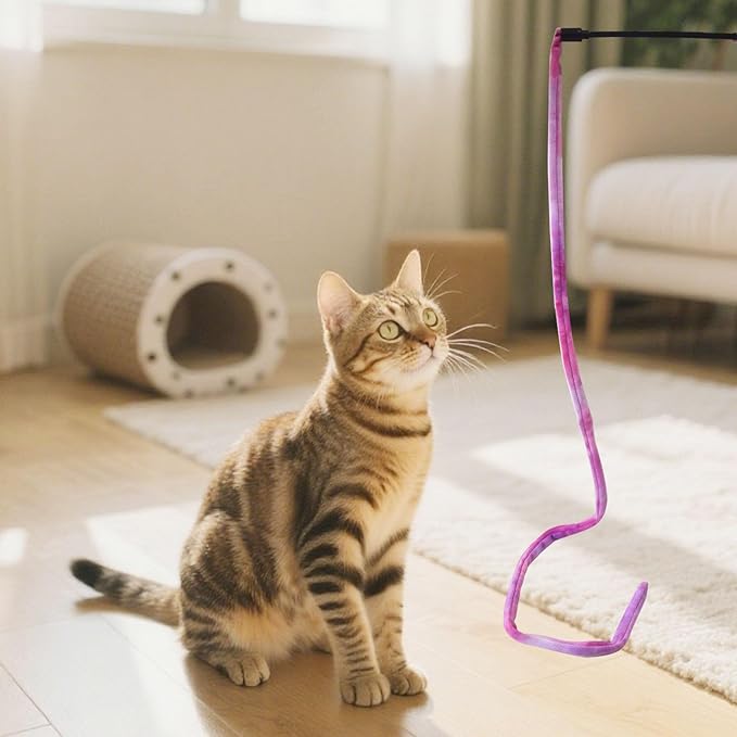 IUHKBH Cat Wand Toys, 4 PCS Plush Srtip Teaser Toy Interactive Teasing Stick Vibrant Teaser Wands for Indoor Cat Kitten Having Fun Exerciser Playing