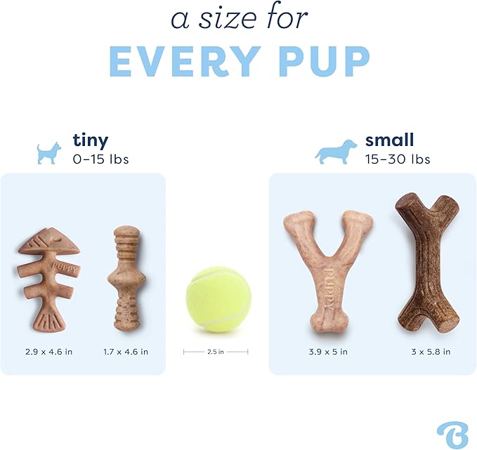 Benebone Puppy 4-Pack Dog Chew Toys, Made in USA, 30lbs and Under, for Modest Chewers