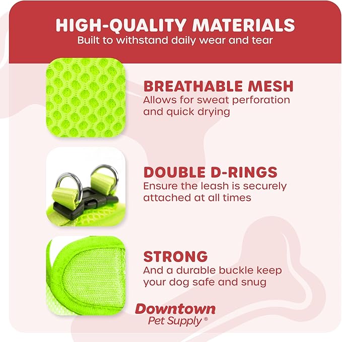 Downtown Pet Supply Step in Dog Harness for Small Dogs No Pull, Large, Atomic Yellow - Adjustable Harness with Padded Mesh Fabric and Reflective Trim - Buckle Strap Harness for Dogs