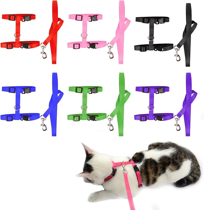 6 Pack Adjustable Cat Leash Harness Leash,Bunny Harness Leash for Pet Safety Walking Running Jogging,HarnessLeash for Bunny cat Puppy Kitten Ferret and Other Small Pet Animals