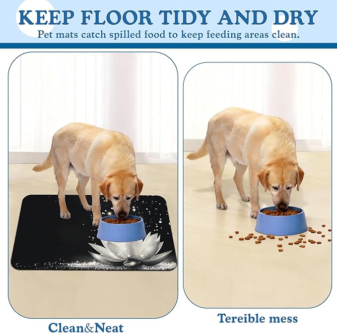 Magic White Lotus Pet Feeding Mat–Christmas Stocking Quick Dry Absorbent Dog Cat Food Mat, Non Slip Waterproof Bowl Placemat for Messy Eaters, Pet Accessories for Floors 12"x20"