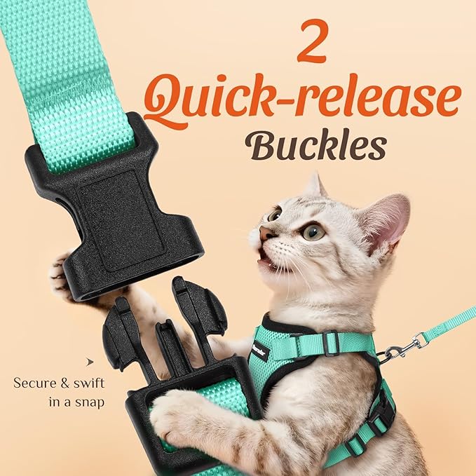 Dooradar Cat Harness and Leash Set, Escape Proof Safe Adjustable Kitten Vest Harnesses for Walking, Easy Control Soft Breathable Mesh Jacket with Reflective Strips for Cats, Green, XS