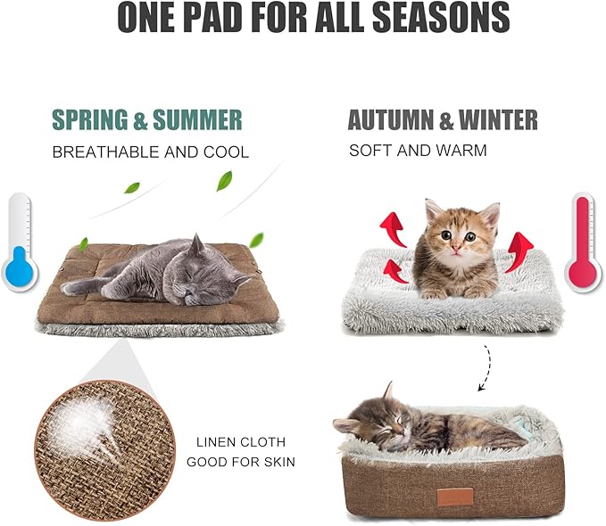 Self Warming Cat Bed, Foldable Self Heated Cat Mat Extra Warm Thermal Heating Pet Pad 24 x 20 inch for Indoor Outdoor Cats, Non-Slip Bottom Washable Non Electric Brown