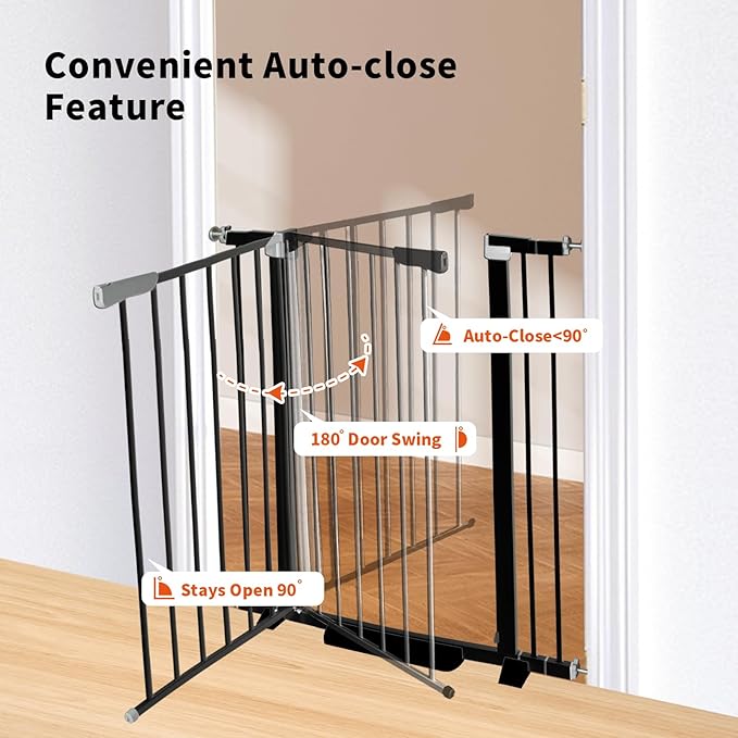 41" Tall Safety Pet Gate,Adjustable 29.92"-49.21" Wide,No Drilling Pressure Mount Kit,Auto Close Cat Gate Suitable for Stairs,Doorways (Black, 29.92"-49.21")