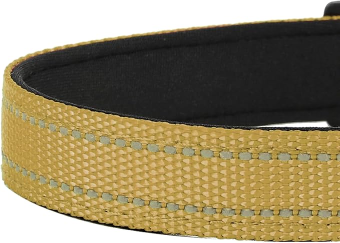 Reflective Dog Collar, Adjustable Soft Neoprene Padded Nylon Pet Collars with Buckle for Small Dogs, Khaki,S