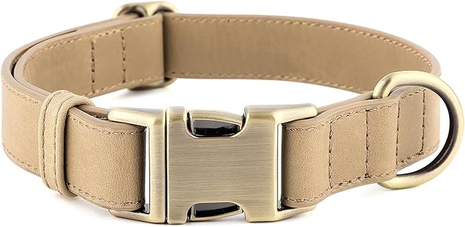 Plutus Pet Genuine Leather Dog Collar – Adjustable Pet Collar with Quick Release Metal Buckle, Soft Real Leather for Small Medium Large Dogs, Heavy Duty & Skin-Friendly (Beige, XS)