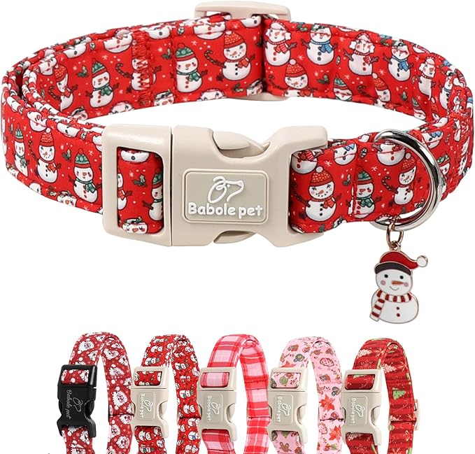 Christmas Dog Collar - Cute Red Snowman Christmas Puppy Collar with Safety Buckle, Soft Adjustable Holiday Dog Collars for Small Medium Large Dogs XL