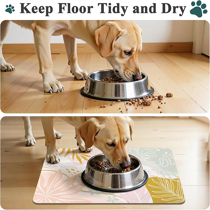 Topotdor Boho Dog Food Mat - Absorbent Quick-Dry Cat Bowl Mat for Food and Water, Non-Slip Pet Feeding Placemat for Messy Drinkers Dog Accessories Pet Supplies, 16"x24", Pink