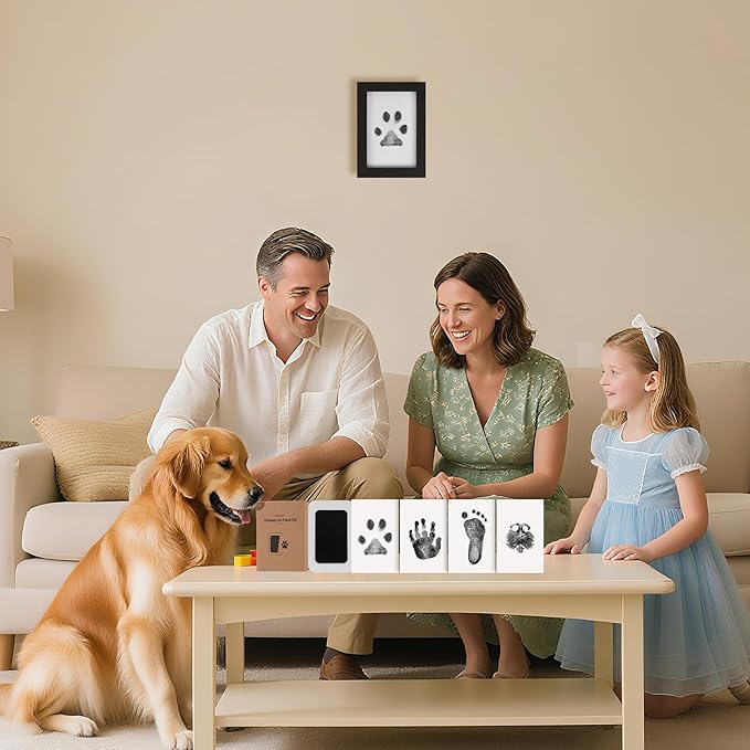 Inkless Paw Print Kit for Dogs,Cats & Babies - Clean Touch Dog Nose & Baby Handprint Kit,Mess Free Dog Paw Print Kit,2-Pcs Ink Pads & 1 Wooden Frame - Keepsake Gifts for Pet Lovers,New Moms