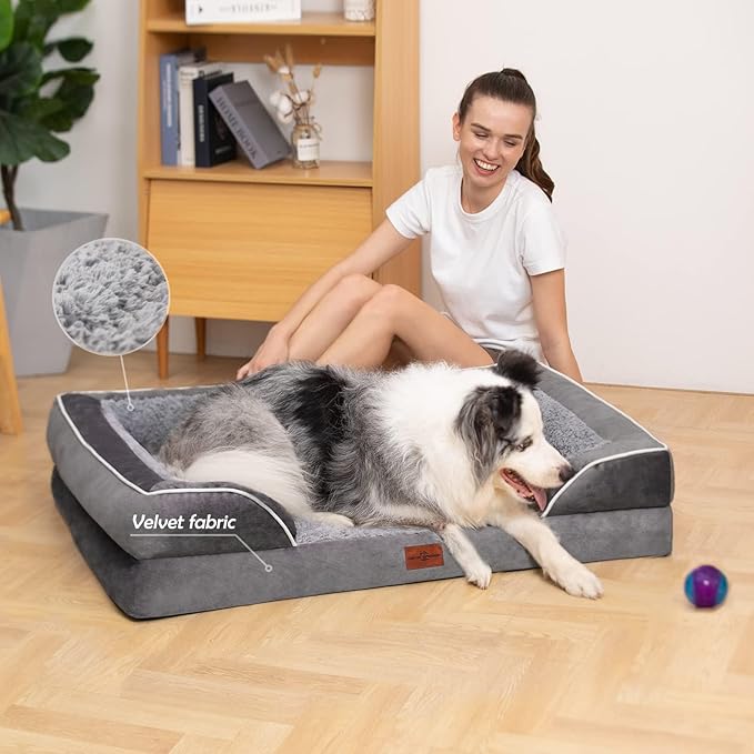 Comfort Expression Orthopedic Dog Bed for Medium Dogs 30x20 Inch, Waterproof Supportive Egg Crate Foam Medium Pet Bed with Removable Bolsters, Dog Couch with Washable Cover & Non-Slip Bottom, Grey