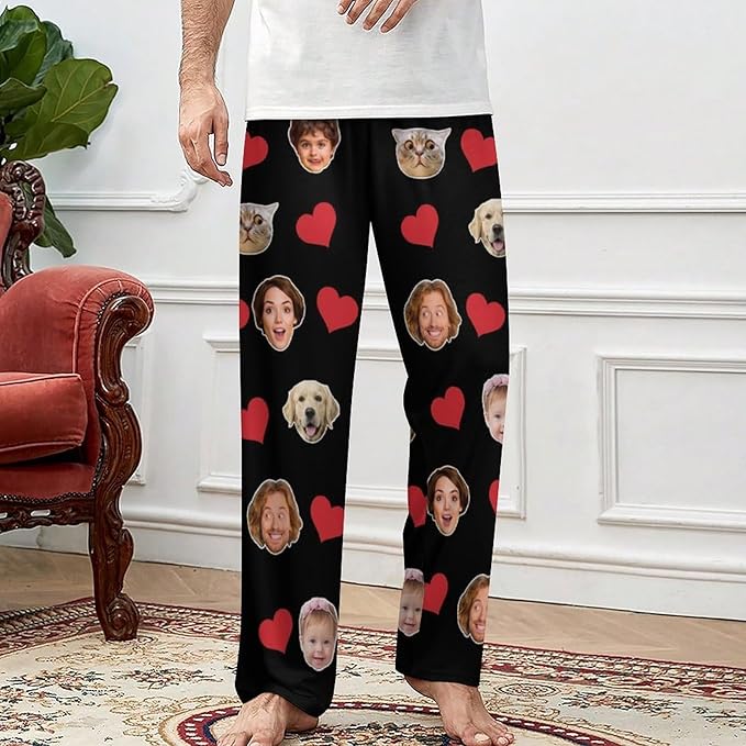 Custom Pajamas Pants with Photo for Men Women:Made in USA Personalized Pajama Trousers,Gifts for Wife Husband
