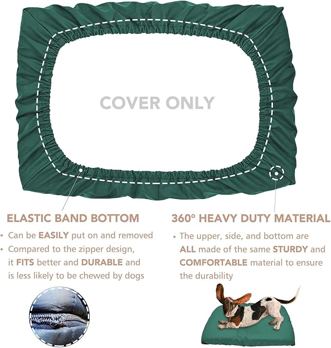 Dog Bed Cover Waterproof Replacement Machine Washable Covers for 54x44 Inch Dog Bed Heavy Duty Scratch Resistant Mattress Protector Pet Bed Cover Only Dark Green