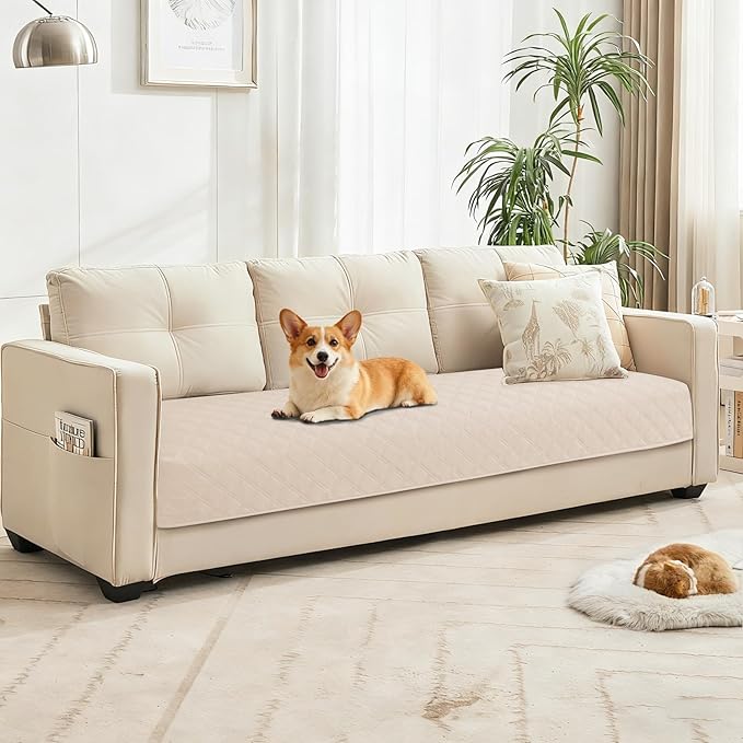Waterproof Dog Blanket, Non-Slip Soft Pet Bed Cover, Couch Cover for Dogs Washable, Protects Sofa, Furniture, Crate, Car, Tear Resistant Leakproof Pet Blanket (30x70 Inch, Beige)
