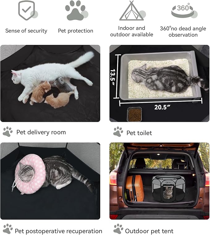 Dog Cat Playpen with Washable Pee Pad, Puppy Pet Playpen Indoor for Small Dog Crate Tent Cage Outdoor, Portable Pop Up Dogs Enclosure Kennel with Carrying Case,Dark Grey