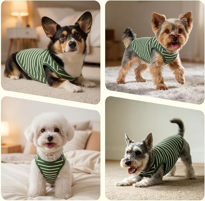 Dog Clothes, Stripe Dogs Shirts for Small & Medium Breeds, Pet Tank Top, Breathable Waffle Fabric Puppy Outfit, Shirt for Chihuahua, Yorkie, Dachshund, Corgi (4Pack, XLarge)