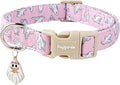 Faygarsle Pink Ghost Pattern Dog Collar with Charm, Halloween Pet Necklace, Adjustable Collar for Small Medium Large Dogs M