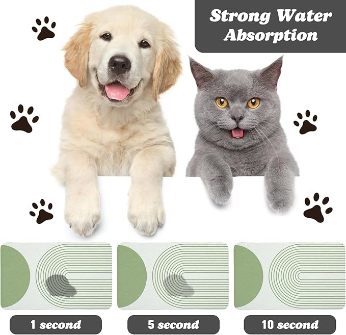 Dog Food Mats for Floors Waterproof, Cat Water Bowl Mats Pet Feeding Absorbent Mat Placemats for Food and Water Green Bohemia 17 * 30 inch