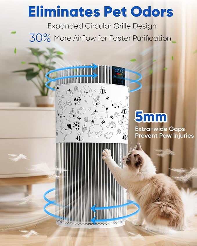 Air Purifier for Home Large Room 2500 Ft² with Washable Filters, Pet Air Purifier for Bedroom with PM2.5 Sensor, 20dB Sleep Mode, 360° Purification, 12H Timer for Remove Dust, Odor, Smoke