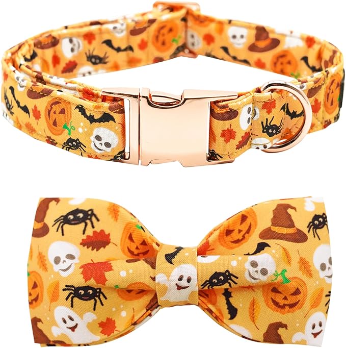 Halloween Dog Collar, Pet Collar Bow Fall Puppy Collar Girl Boy Holiday Collars Gift Bow Cute Soft Puppy Collars for Small Dogs
