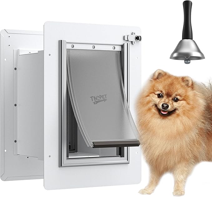 Pet Door for Wall - Steel Frame, Telescoping Tunnel & Double Silicone Flaps Dog Door, Cat Doors with Secure Lock (Cat Up to 10 lbs) - Small
