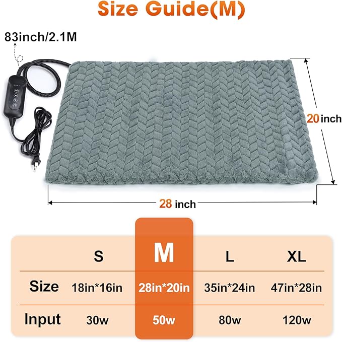 GASUR Heated Dog Bed, Waterproof Cat Heating Pad with Timer Temperature Adjustable, Indoor Heated Electric Pet Bed for Cats Dogs, Auto Power-Off, Anti-bite Pet Heated Pad, 28''x20'', Medium