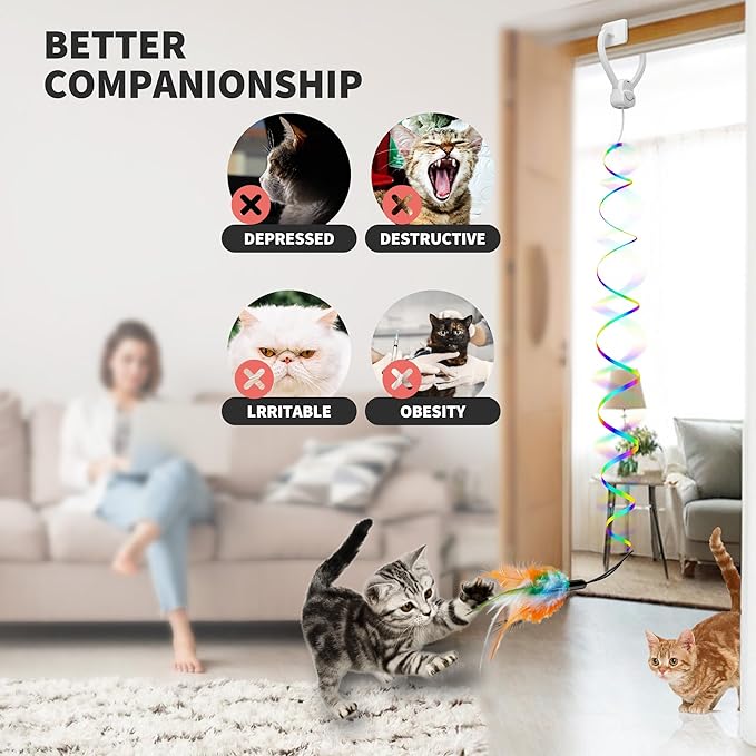 Interactive Cat Toys for Indoor Cats,Automatic Hanging Electric Cat Teaser Door Frame & Doorway,Flying Bird Feather Mouse Wand Enrichment Chase Toy,Safe Self Play for Bored Multi Cats Households