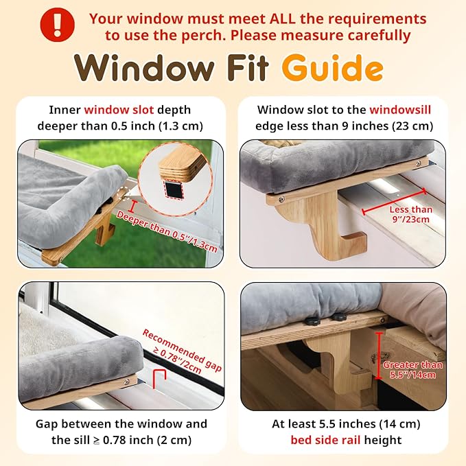 [Ready to Gift] PURRHOUSE 45LBS Cat Window Perch with Bolster, Hammock Seat with Plywood & Metal Frame, Cat Bed for Windowsill, Bedside and Cabinet (Walnut Wood & Brown Cushion, 24.8''W x 9.4''H)