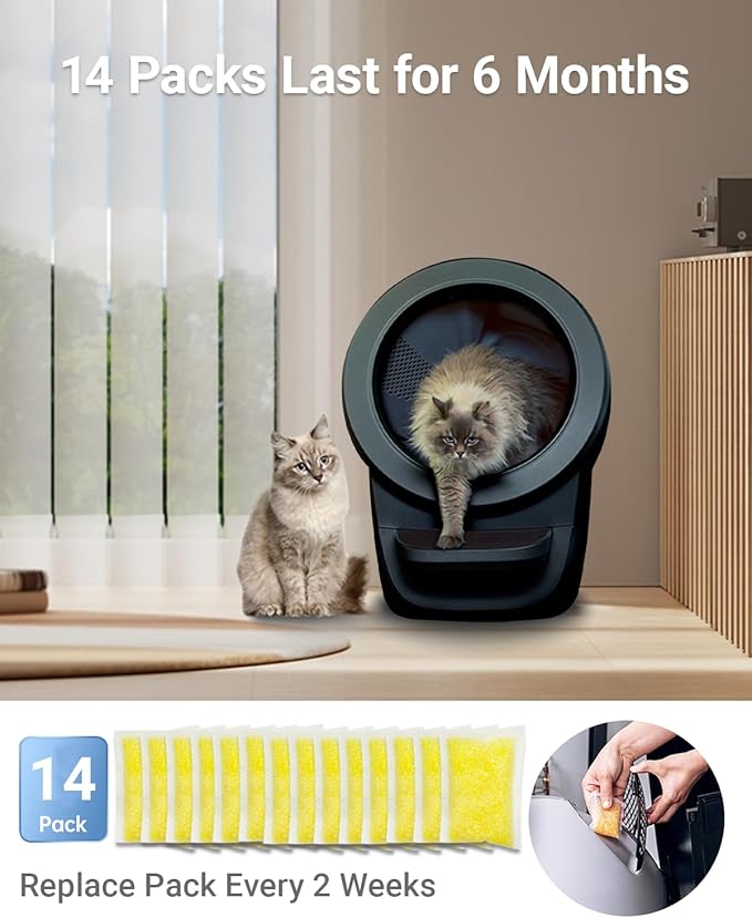14 Packs Cat Litter Deodorizer Compatible with Whisker Odor Trap Pack Refills Litter Robot 4 Filter, Cat Litter Odor Eliminator for Self-Cleaning Litter Box Accessories, Cat Box Deodorizer