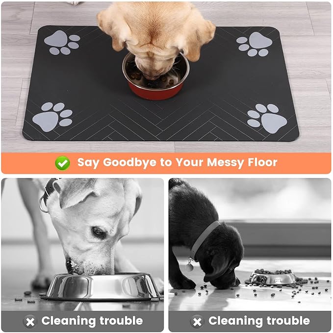 Pet Feeding Mat-Absorbent Pet Placemat for Food and Water Bowl, with Waterproof Rubber Backing, Quick Dry Water Dispenser Mat for Dog and Cat (20"x12", Lime Green)