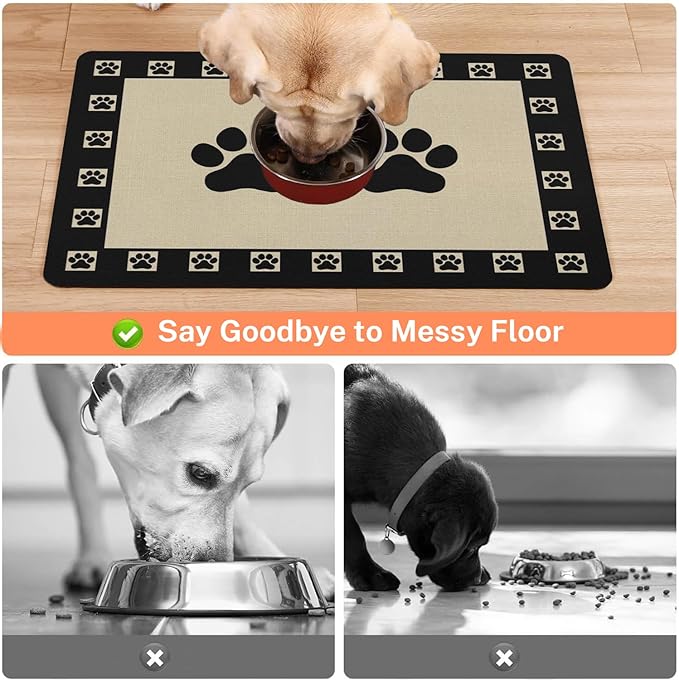 Absorbent Pet Dog Bowl Mat for Food and Water, Pet Cat Food Feeding Mat with Non Slip Rubber Backing, Dog Food Mats for Floors Waterproof, 12"x20"