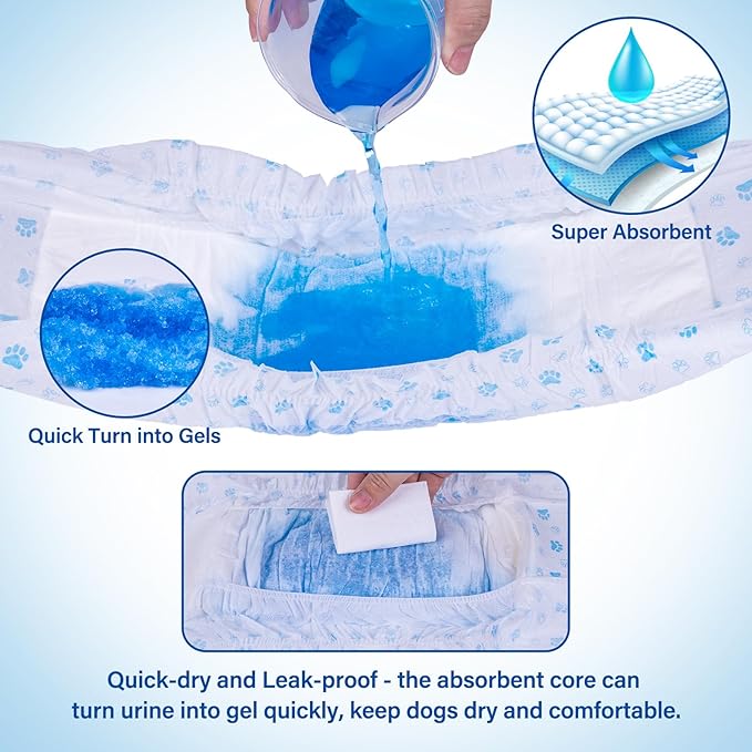 Pet Soft Disposable Male Dog Wraps - Dog Diapers for Male Dogs, Puppy Diapers 72pcs Medium