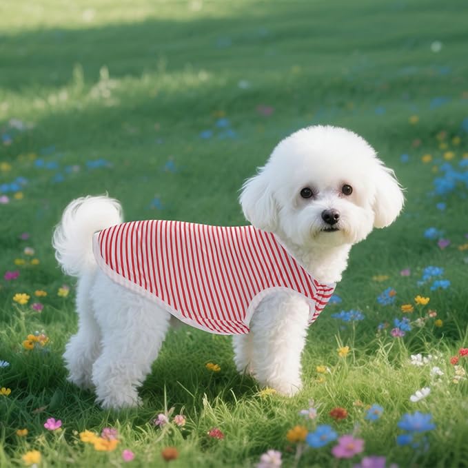 3 Pcs Cat Shirts Solid Color Dog Clothes Summer Sleeveless Stripe Pet T Shirts for Small Pet Dogs Cats (Red, Medium)