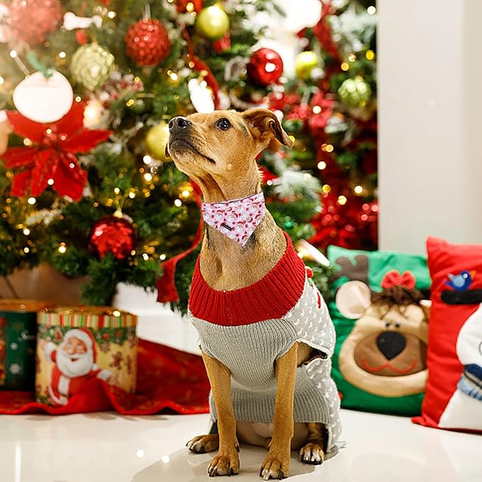 ARING PET Christmas Dog Bandanas, Pink Santa Claus Holiday Pet Bandana Scarf Triangle Bibs for Puppy Small Medium Large Boy Girl Dogs Cats-L