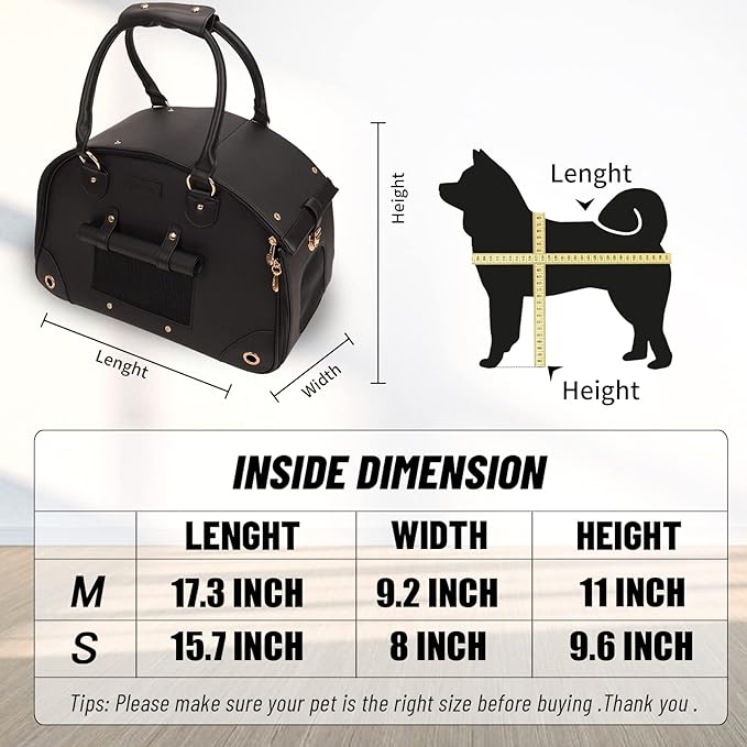 Foldable Premium PU Leather Dog Purse - Portable Pet Carrier Tote Bag for Small to Medium Cats and Dogs (Black-Small)