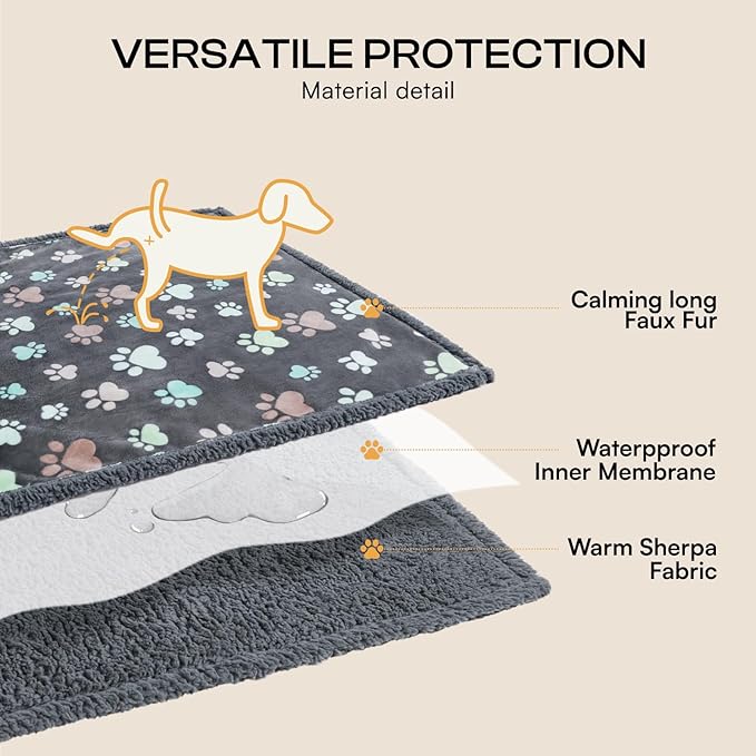 Luciphia Waterproof Pet Blankets for Couch Sofa Bed Cover Cat Liquid Pee Proof Washable Soft Fluffy Large Dog Blanket Reversible Furniture Protection Puppy Grey Paw Thicken Queen（ 82 x 90