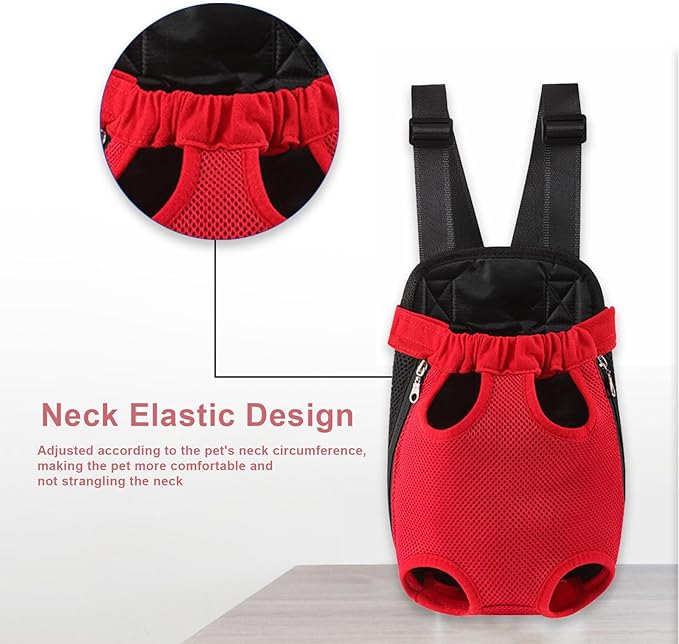 Dog Carrier Backpack, Adjustable Puppy Front Carrier Backpack, Ventilated Dog Chest Carrier for Hiking Camping Travel, Sling Bag for Small Medium Dog Cat Rabbit Puppies, Suit 13-15 lbs (Red, XL)