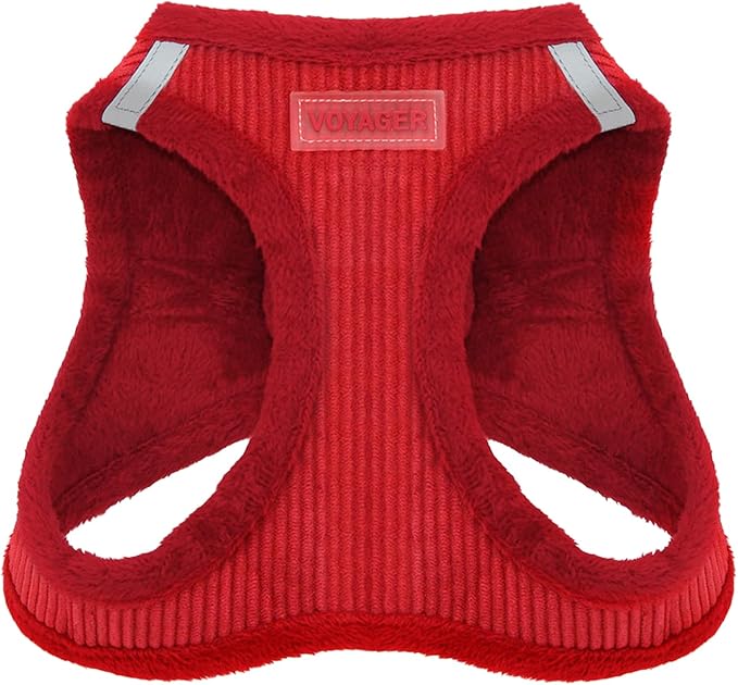 Voyager Step-In Plush Dog Harness – Soft Plush, Step In Vest Harness for Small and Medium Dogs by Best Pet Supplies - Harness (Red Corduroy), XS (Chest: 13 - 14.5")