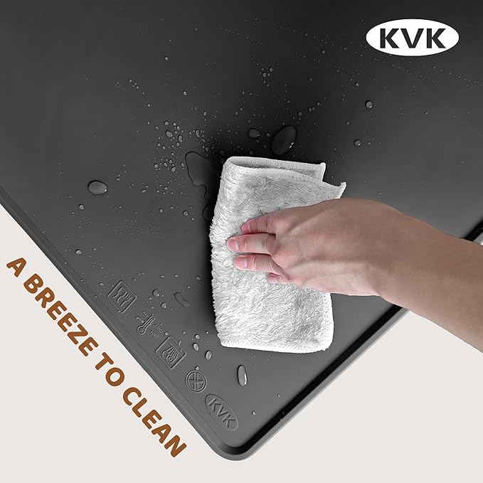Extra Extra Large Silicone Dog Food Mat 39.4×43.3in and 128oz Silicone Bag Set, Super Size Waterproof Pet Feeding Mat & Container, Non-Slip, Chew-Resistant Floor Protection (Dark Grey&Clear)
