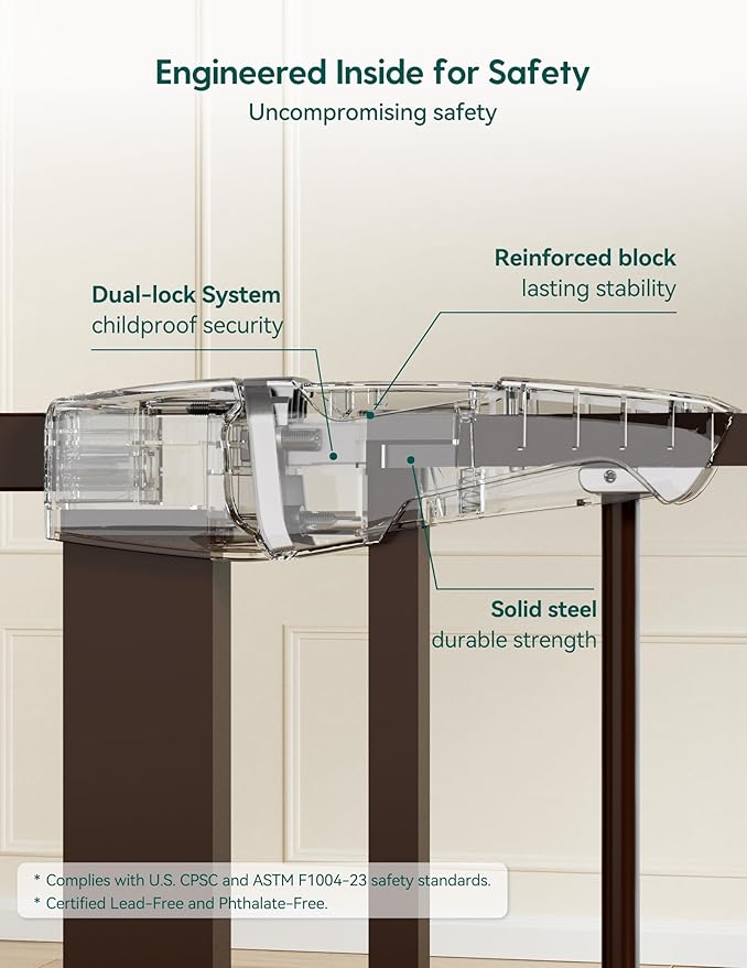 Babelio 29-55" Extra Wide Baby Gate for Stairs & Doorways, Metal Auto Close Pressure Mounted Child & Pet Safety Gate, Easy Install NO Need Tools and Drilling for Indoor Use, Brown