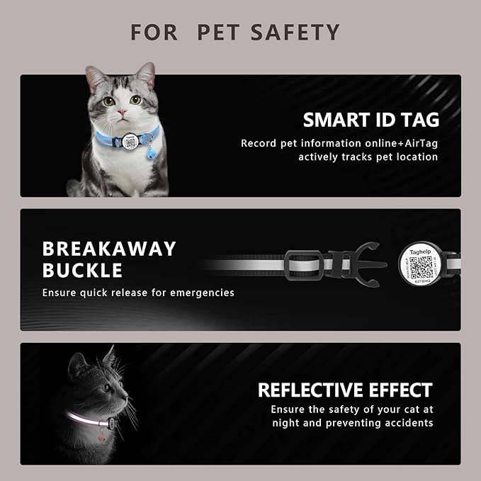 Reflective Kitten Collars with Bell,Cat Collar Breakaway with QR Code Name Tag, Cat ID Tag Personalized, Ultra-Durable, Adjustable, Quick Release, Fits Most Girl Boy Small Large Cats (Black)