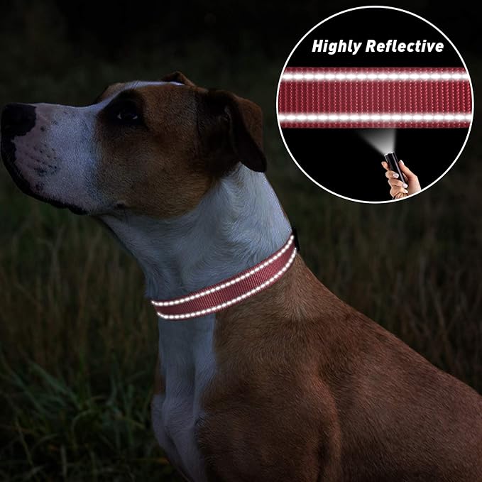 TagME Reflective Nylon Dog Collars, Adjustable Classic Pet Collar with Quick Release Buckle for Large Dogs, Baby Pink, 1.0" Width