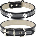 PETCARE Reflective Dog Collar with Cute Paw Rivet Studded Funny Soft PU Leather Adjustable Puppy Dog Collars for Small Medium Large Dogs Cats (Black,Medium)