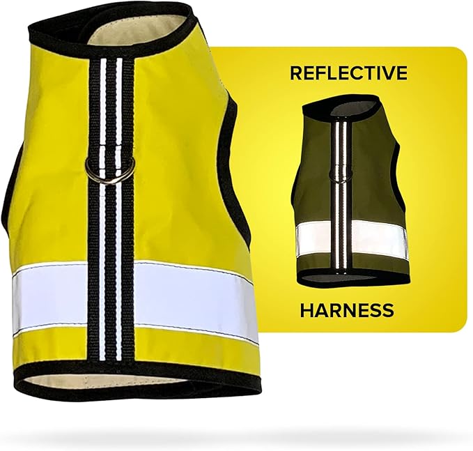 Kitty Holster Reflective Cat Harness – High-Visibility Cat Harness for Travel, Day and Night Walking - Soft Cotton Cat Accessories, Breathable, Secure & Washable, Made in USA - Sunshine Yellow, XL