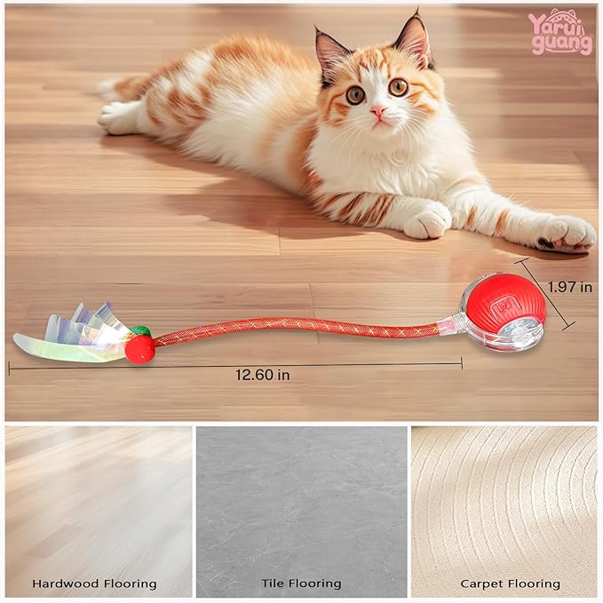 New Upgraded Cat Ball Toy - Speedy Tail 2.0 Cat Toy, Interactive Cat Toy Ball, Stimulating Toys and Juguetes para Gatos, Cat Toys for Bored Indoor (Red)