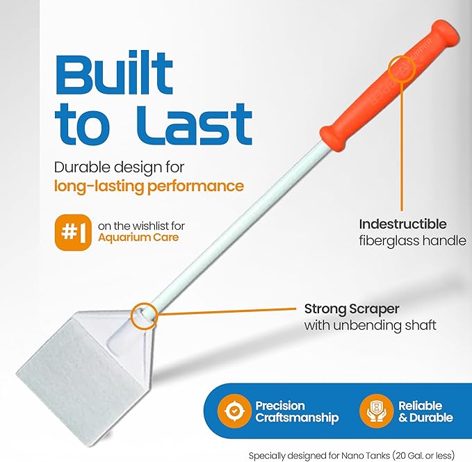 FLIPPER Platinum Nano Algae Scraper – Aquarium Glass & Acrylic Cleaner with Scrubber and Scraper 2-in-1 Design, Precision Fish Tank Cleaning Tool for Freshwater & Saltwater (12” Rigid Shaft)