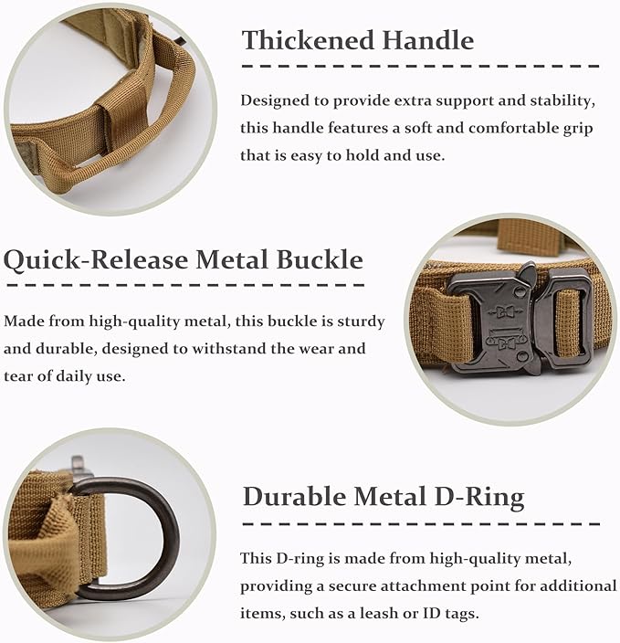 Tactical Dog Collar, Adjustable Military Training Nylon Dog Collar with Control Handle and Heavy Quick-Release Metal Buckle for Small Medium Large Dogs, Camo XXL